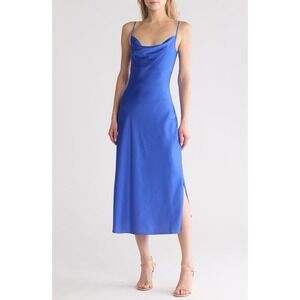 New! ALL SAINTS Hadley Dress Blue Satin Midi Slip Bias Cut Cowl Neck Evening Xs